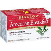 Bigelow American Breakfast Tea box with foil pouches highlights freshness and convenient brewing.