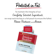 Bigelow American Breakfast Tea box mockup emphasizes convenient, ready-to-brew sachets.