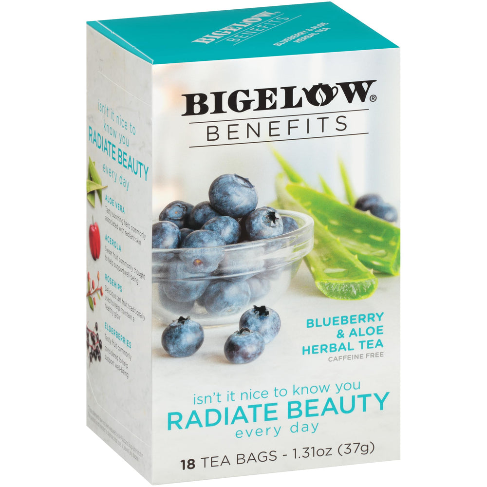 Bigelow Benefits Radiate Beauty Blueberry Tea cup, soothing caffeine-free moment
