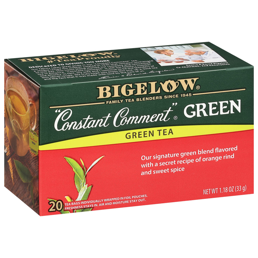 Bigelow Constant Comment Green Tea bags pack—aromatic blend of green tea, orange rind, and spice.