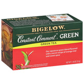 Bigelow Constant Comment Green Tea bags pack—aromatic blend of green tea, orange rind, and spice.