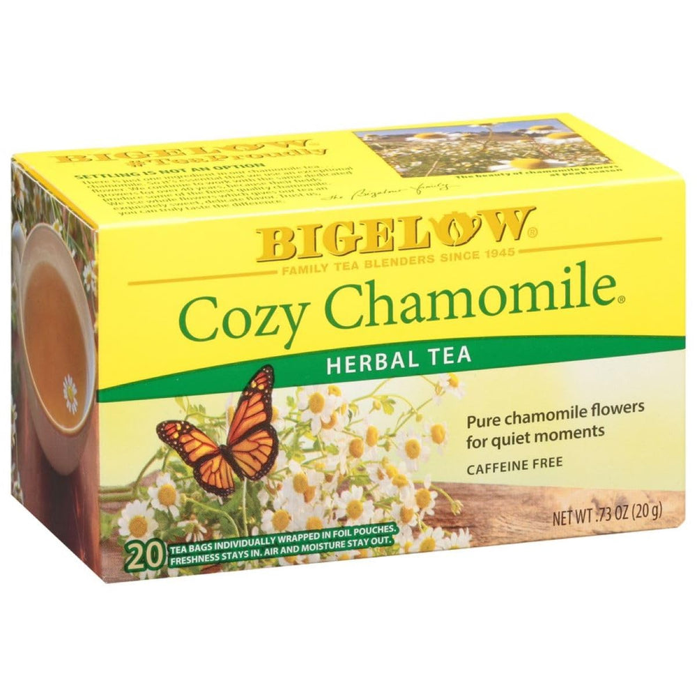 Bigelow Cozy Chamomile tea bags ready for a calming cup.