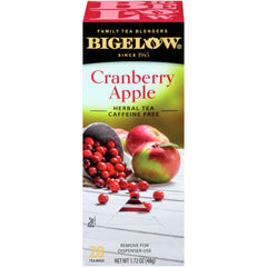 Bigelow Cranberry Apple Herbal Tea Bags box showcases 28-count packaging