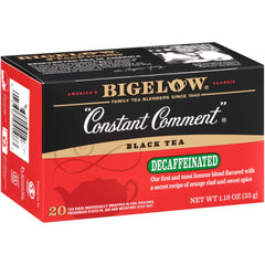 Bigelow Constant Comment decaf tea bags, individually wrapped for on-the-go freshness.