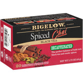 Bigelow decaffeinated spiced chai tea bags in a 6-pack for on-the-go enjoyment.