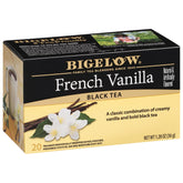 Bigelow French Vanilla black tea bags front-pack for quick brew and aroma.