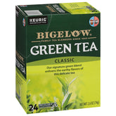 Bigelow Green Tea K-Cup pods in a four-pack box for quick brewing.