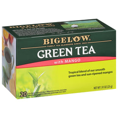 Bigelow Green Tea with Mango in a cup, inviting aroma and mango notes for any time.