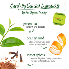 Bigelow Green Tea with orange rind close-up highlighting citrus notes and spice.
