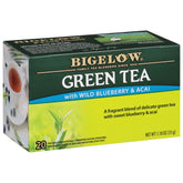 Bigelow Green Tea with Wild Blueberry and Acai tea bags deliver fruity aroma.