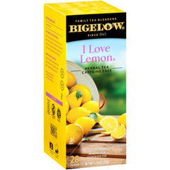 Bigelow I Love Lemon tea box front shows convenient packaging for everyday enjoyment