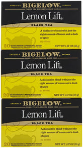 Bigelow Lemon Lift tea bags in a box for bright flavor and daily refreshment.