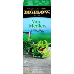 Bigelow Mint Medley tea bags ready for brewing with fresh mint aroma.