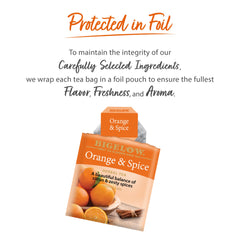 Foil-wrapped Bigelow tea bags preserve flavor and aroma for freshness.