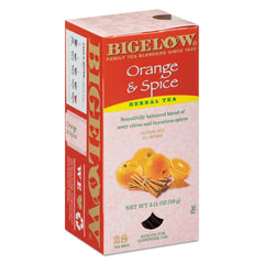 Bigelow Orange and Spice Herbal Tea packaging box for easy home or office use.