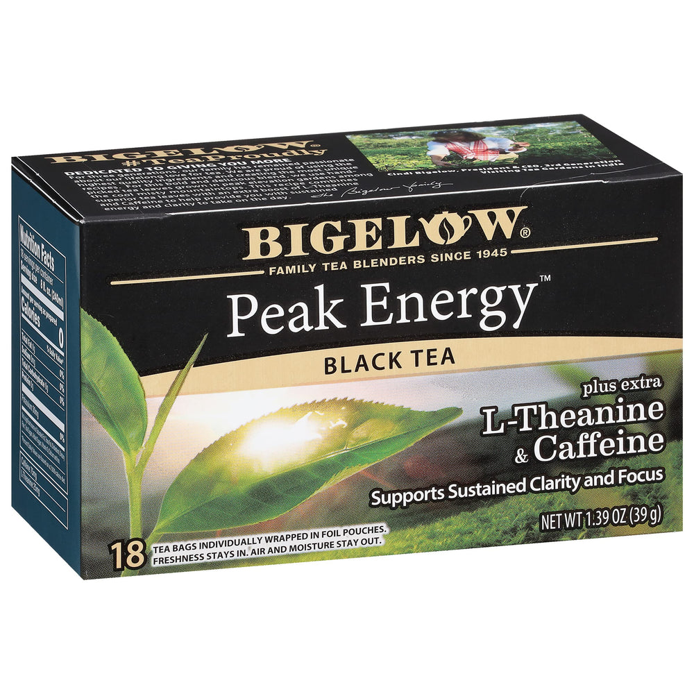 Bigelow Peak Energy tea bags pack ready to brew.