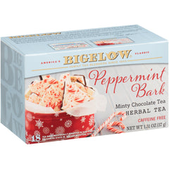Bigelow Peppermint Bark tea bags ready for caffeine-free brewing.