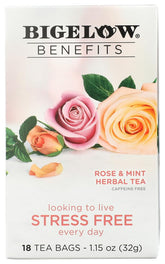 Bigelow Rose Mint Decaf Tea Bag ready to brew a soothing moment.