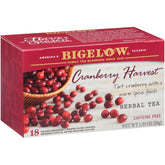 Bigelow Cranberry Harvest tea bags offer tart cranberry and warm spice for a cozy cup.