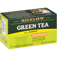 Bigelow Decaffeinated Green Tea with Lemon box, a caffeine-free morning alternative.