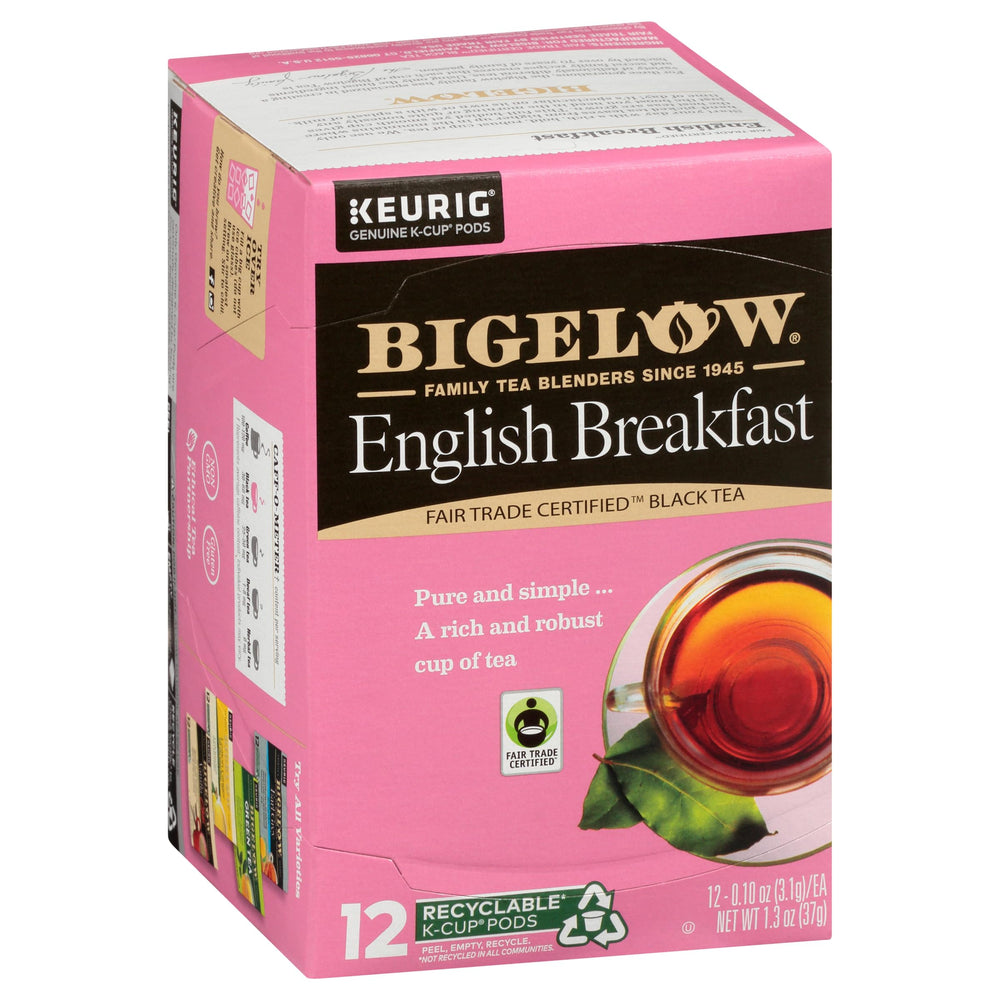 Bigelow Tea English Breakfast K-Cup pods in a box, ready for quick mornings.