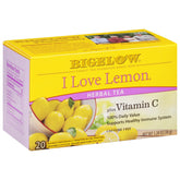 Bigelow I Love Lemon with Vitamin C tea box front for daily refreshment.