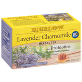 Bigelow Lavender Chamomile Plus Probiotics tea bag close-up for calming evenings