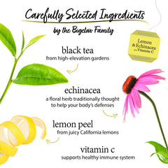 Steaming mug of Bigelow Lemon and Echinacea Black Tea for cozy relaxation