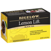 Bigelow Lemon Lift black tea teabags box, brightening mornings with citrus aroma.