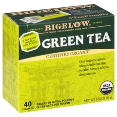 Bigelow Organic Green Tea bags in a 40-count box for daily caffeine