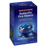 Bigelow Vanilla Midnight Butterfly Pea Tea bag ready to brew for a calming moment