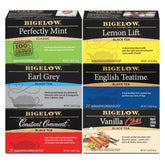 Bigelow Tea variety-pack box with six caffeinated blends for daily tasting.