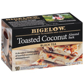 Bigelow Toasted Coconut Almond Bark Tea box shows premium packaging for on-the-go flavor.