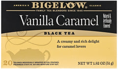 Bigelow Vanilla Caramel Black Tea box ready for a cozy afternoon ritual
