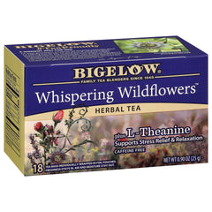 Bigelow Whispering Wildflowers tea bags provide a calming, caffeine-free moment.