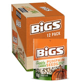 BIGS Simply Salted pumpkin seeds package front showing twelve resealable bags for snacking.