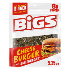 BIGS Cheeseburger Sunflower Seeds in a bag with a crispy crunch, perfect for on-the-go snacking