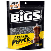 BIGS cracked pepper sunflower seeds front bag showing bold flavor for game day snacking