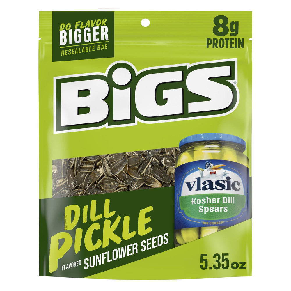 BIGS Vlasic Dill Pickle Sunflower Seeds bag front shows bold dill flavor for snacking