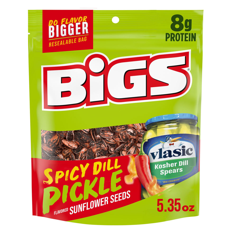 BIGS Vlasic Spicy Dill Pickle seeds in a bag show bold flavor and crunch
