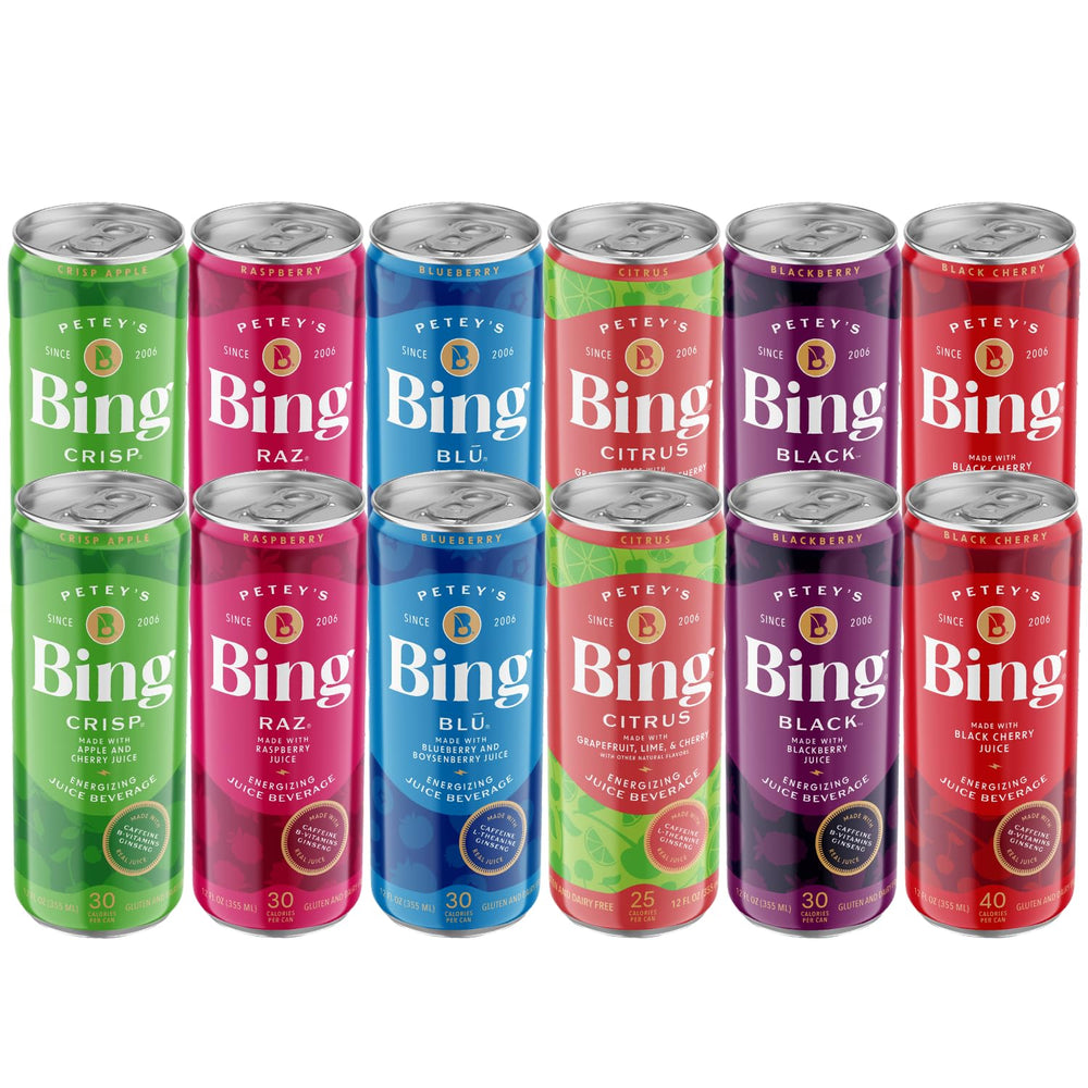 BING Energizing Juice Variety Pack front view for quick energy on the go