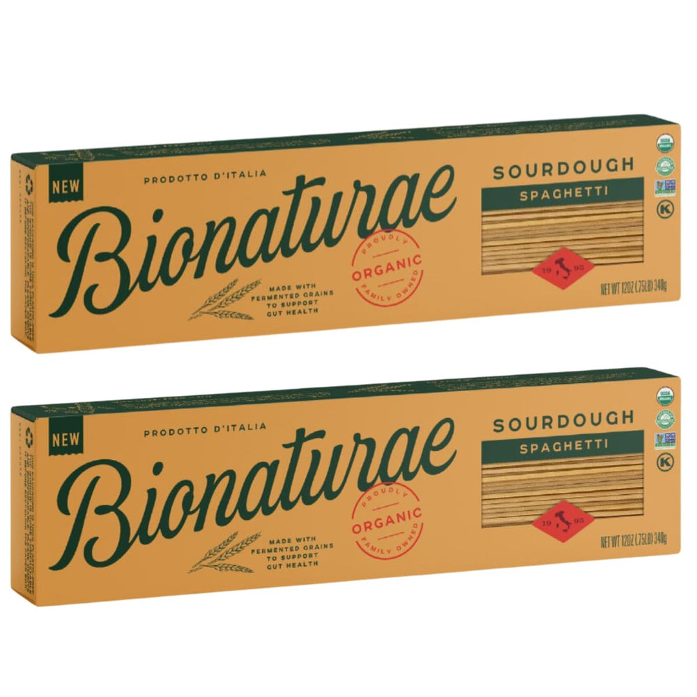 Bionaturae spaghetti packaging showcases premium organic pasta ideal for versatile sauces.