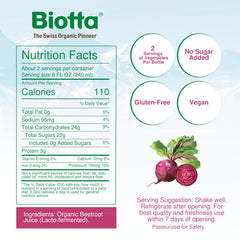 Biotta glass bottle in recyclable packaging supports sustainable living.
