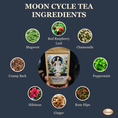 Birth Song Botanicals Moon Cycle Tea brewed cup with aromatic steam