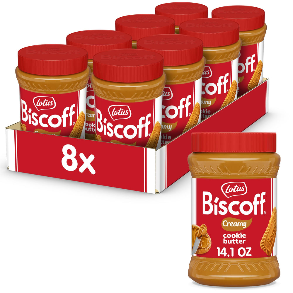 Biscoff creamy cookie butter jar with smooth spread for toast