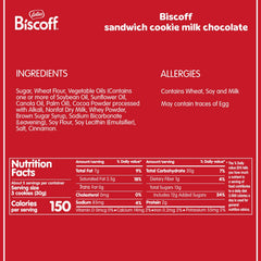 Biscoff milk chocolate cream sandwich cookies pack of nine on a surface for sharing