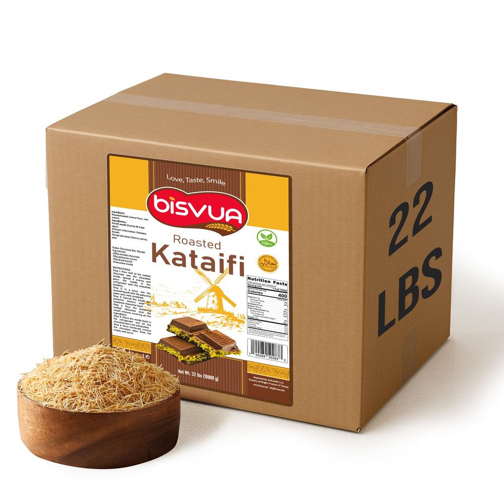 Bisvua Premium Roasted Kataifi bulk bags provide ready-to-use shredded dough for fast dessert prep.