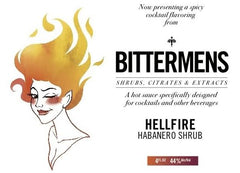 Bittermens Hellfire ingredients display featuring habanero, vanilla, berries, and red wine notes.