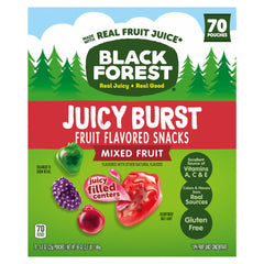 Black Forest Juicy Burst box with 70 pouches for on-the-go snacking.