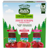 Black Forest Stretch Island Fruit Strips box front showing three flavors.